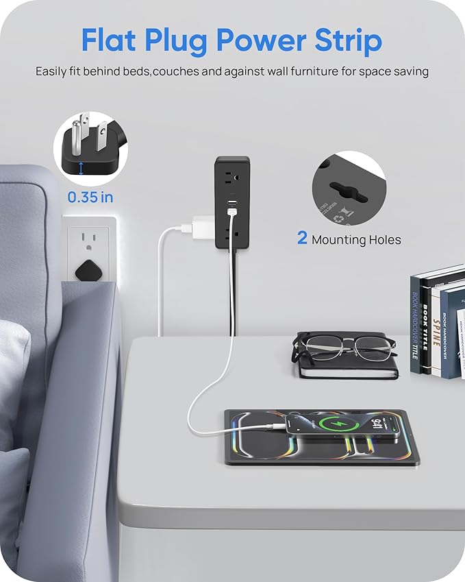Electrical Outlet Extender Stick, Features 4 USB & 6 Outlets, 39in Flexible Extension Cord Access Hard-to-Reach Outlets, Wall Plug Power Socket Expander Nightstands Sofa Desk