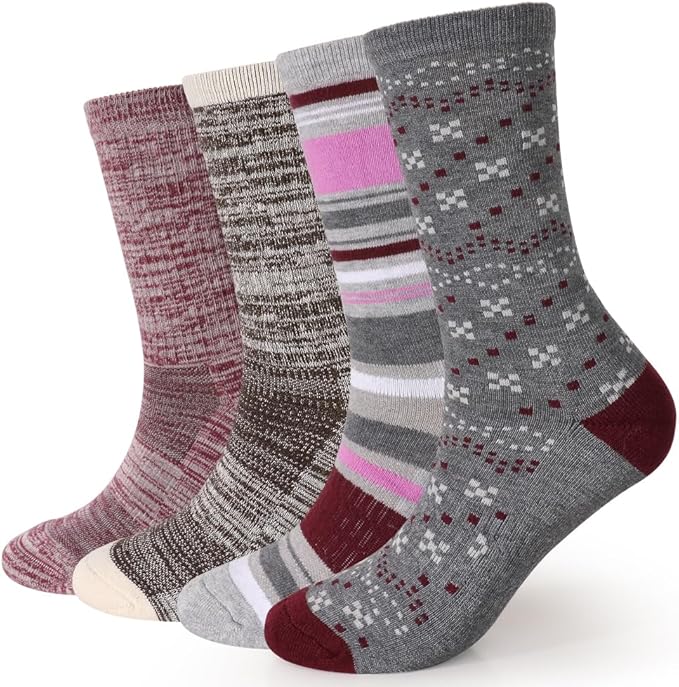 EnerWear 4 Pack Women's Merino Wool Outdoor Hiking Trail Crew Sock
