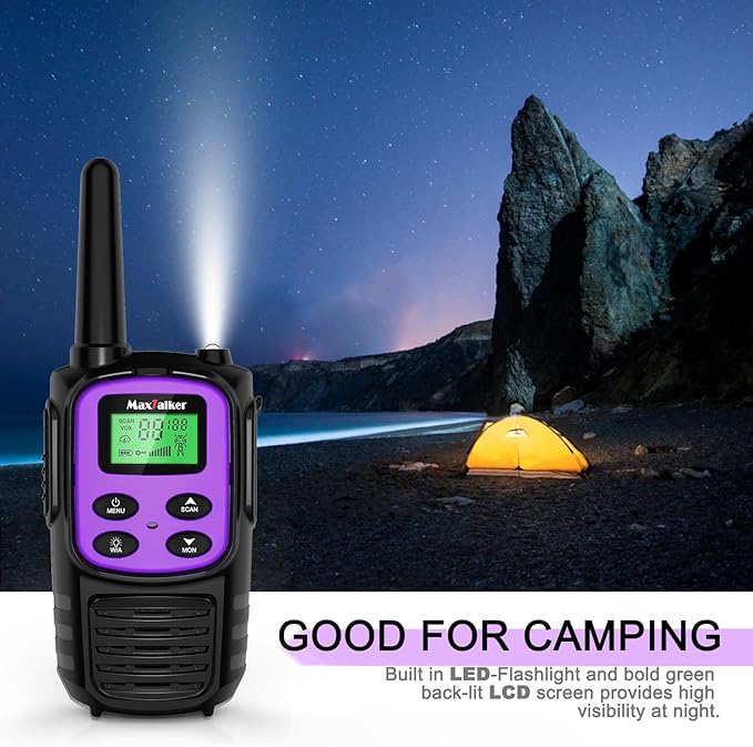Walkie Talkies Long Range for Adult, MT10 Rechargeable Walkie Talkies FRS Two Way Radio, NOAA, 1200mAh Li-ion Battery USB-C Cable, LED Flashlight,VOX Walkie Talkie for Camping 2Pack (Purple)
