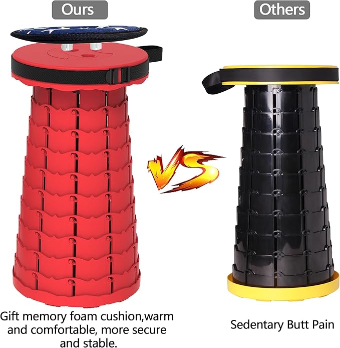 ALEVMOOM Upgraded Retractable Folding Stool Camping Stool, Collapsible Telescoping Stool for Adults, Lightweight Yet More Sturdy, Folding Seats for Camping Fishing Hiking Outdoor (red)