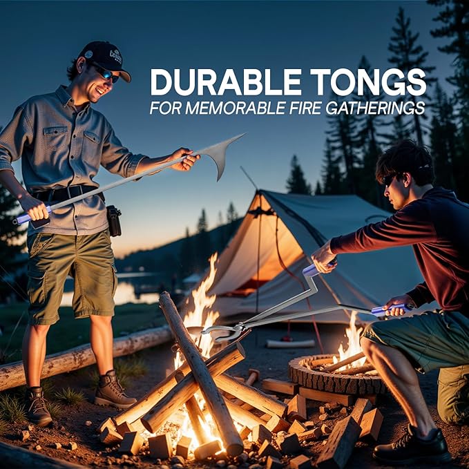 IDZO 40" Fireplace Tongs & Fire Poker, Heavy Duty Steel Fire Tongs, Log Grabber, Firewood Tongs, Fireplace Poker & Fire Pit Tools for Fire Pit, Campfire, Fire Rings, Indoor & Outdoor Use