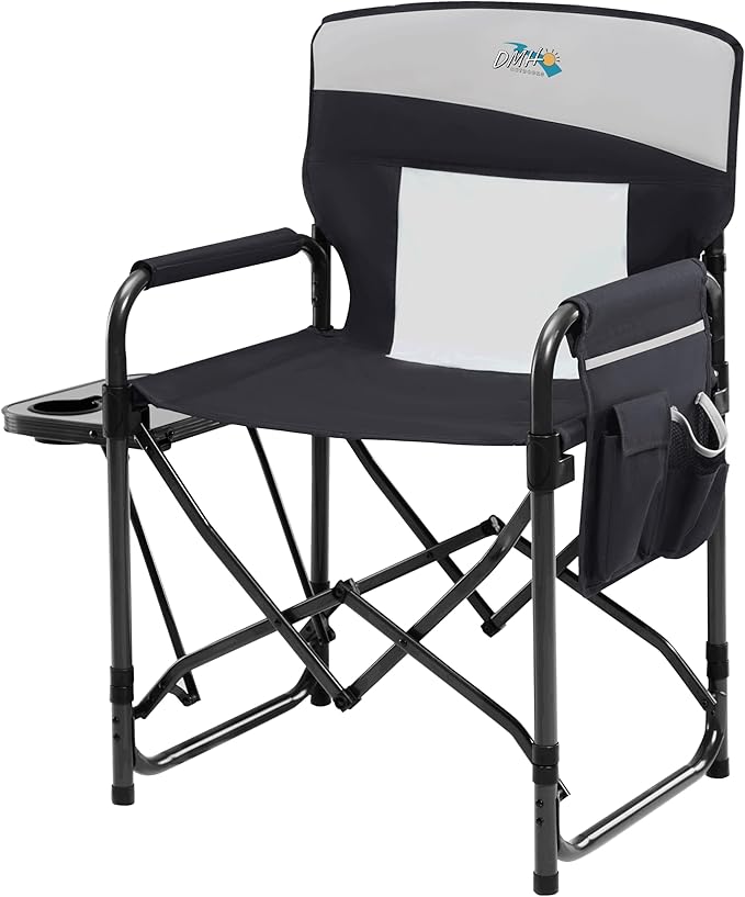 Camping Chairs Directors Chair with Side Table, Mesh Backrest Folding Lawn Chairs with Pocket, Foldable Camp Chair for Outdoor, Picnic, Sports and Fishing, Black