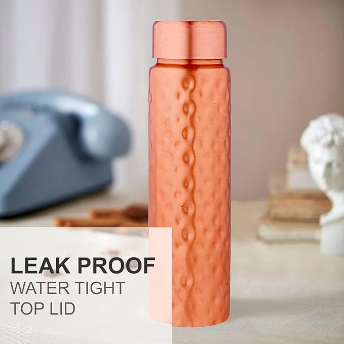 NORMAN JR Copper Water Bottle 550ml - Gift Box of 3, Slim Hammered, an Ayurvedic vessel made of pure copper - helps you drink more water with many health benefits