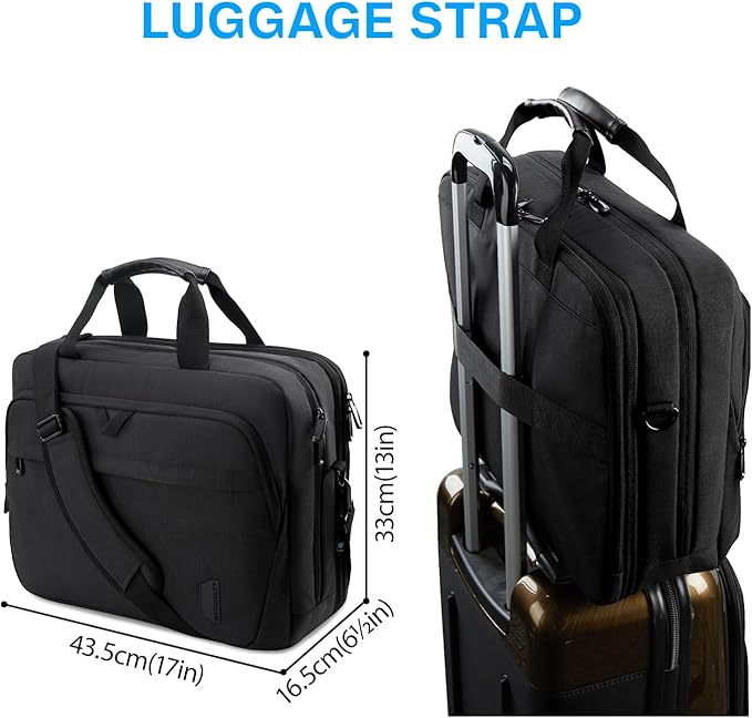 BAGSMART 17.3 Inch Laptop Bag, Expandable Computer Bag Laptop Briefcase Men Women,Laptop Shoulder Bag,Work Bag Business Travel Office, Black