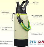 BJPKPK 32oz Insulated Water Bottles with 3 Lids, Paracord Handle & Non-slip Boot, Stainless Steel Metal Water Bottle,Reusable BPA Free Thermo,Macaron Green