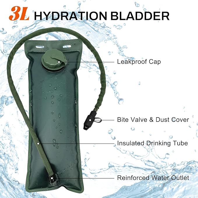 5L Hydration Pack, Water Backpack with 3L Water Bladder, MOLLE System for Outdoor Hiking, Biking, Running