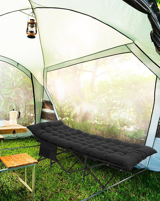 Sportneer Camping Cots for Adults: 1200D Double Layer Oxford Camping Cot with 2 Side Pockets - Heavy-Duty Comfort Cot Bed for Camping Travel Tent Day Outdoor & Home Guest, Ease of Setup