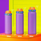 32 oz Insulated Water Bottle for Women: Meoky Stainless Steel Metal Water Bottle with 2-in-1 Straw and Spout Lid - Leak Proof, Cold for 24 Hours, Protective Silicone Base, BPA-Free for School, Violet