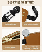 Capolo Fanny Packs for Women Fashion Waist Packs Bag with Adjustable Strap and 4 Zipper Pockets Waterproof Everywhere Crossbody Belt Bag for Workout Running Travelling(Brown, Large)
