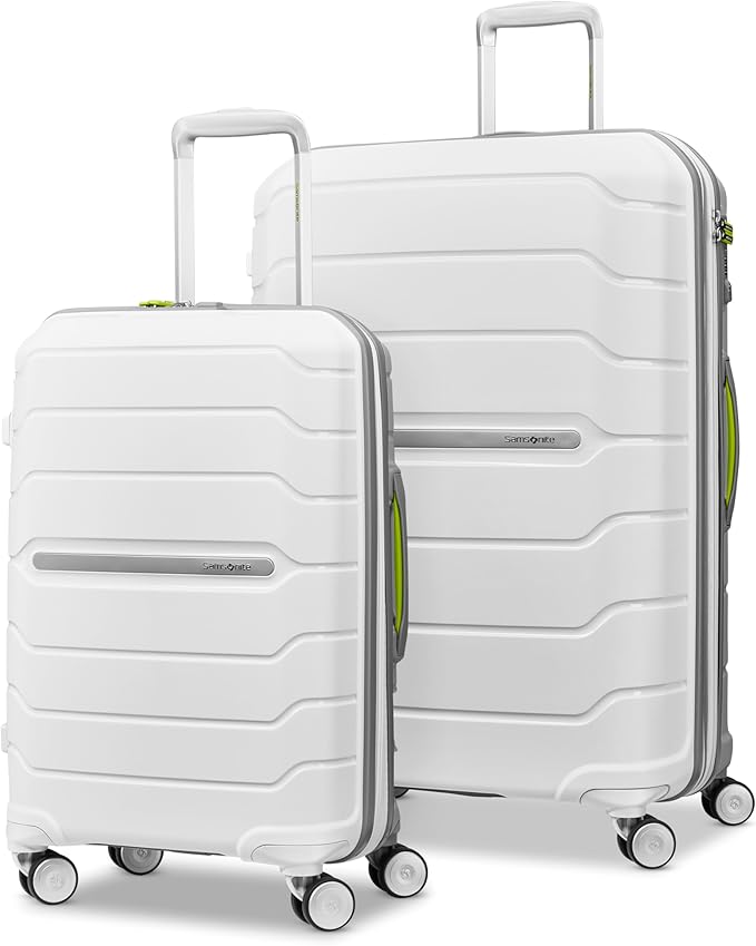 Samsonite Freeform 2-Piece Luggage Set - Carry-On & Large Checked Luggage with Dual Spinner Wheels - Durable Polypropylene Hardshell - TSA Lock, Airline-Approved - Expandable Hard Shell - White/Grey