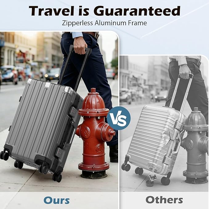 Krute Aluminum Frame Carry On Luggage 20 Inch Zipperless Luggages USB Charger Hardside PC Suitcase With Spinner Wheels Airline Approved Hard Shell Suitcases with TSA Lock (1 Piece)