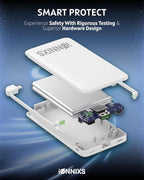 Portable Charger with Built in Cable - 10000mAh Ultra-Slim Portable Charger Power Bank with USB-C Cable, Lightning Cable - Fast Charge 20W - LED Battery Indicator, Power Bank (Gray, 10.000mAh)