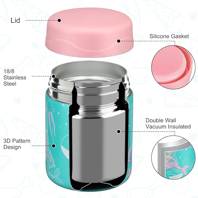 12oz 2 Pack Insulated Food Jar Set for Kids Soup Thermo Hot Food Lunch Container Wide Mouth Leak Proof Stainless Steel Vacuum Bento Box for School Office Travel Outdoors