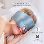 100% Mulberry Silk Sleep Mask, Large Size Travel Eye Masks for Side Sleepers, Adjustable Sleeping Mask for Women and Men, 100% Blackout Eye Mask for Sleeping Light Blue