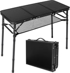 Folding Camping Table with Storage Net,3ft Portable Aluminum Picnic Table with 3 Adjustable Height Max 27.3 Inch for Outdoor Backyard BBQ Camp Cooking Tents Beach Indoor Bedroom（Black）