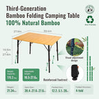 KingCamp Bamboo Folding Table, 4-Fold Camping Adjustable Height Portable Outdoor Lightweight & Compact Table with Aluminum Frame for RV Picnic BBQ Tailgating