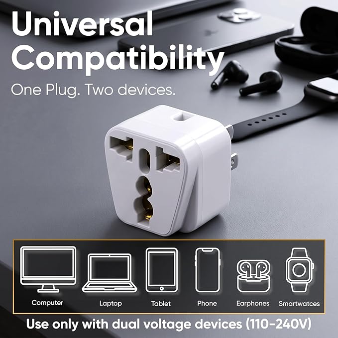 Unidapt US Travel Plug Adapters - UK India EU to US Pin Converter, 3-Pack American Power Plug Adapter, Europe to USA Canada Mexico, Safe Grounded Type B Outlet, 2 in 1 Universal Input Wall Socket