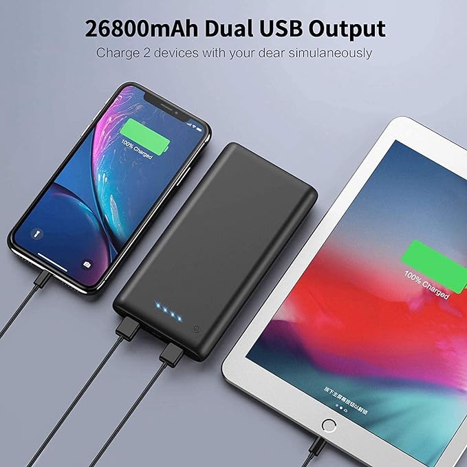 Portable Charger Power Bank 26800mah,Ultra-High Capacity Safer External Cell Phone Battery Pack,2 USB Output High Speed Charging Power bank Compatible with iPhone 16/15/14/13/12 Galaxy Android LG etc