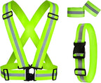 Reflective Running Gear Reflective Vest & Reflective Armband & Reflective Belt 3 Pcs Set, High Visibility Reflective Gear Night Cycling Walking Safety Vest Straps for Men Women Kids