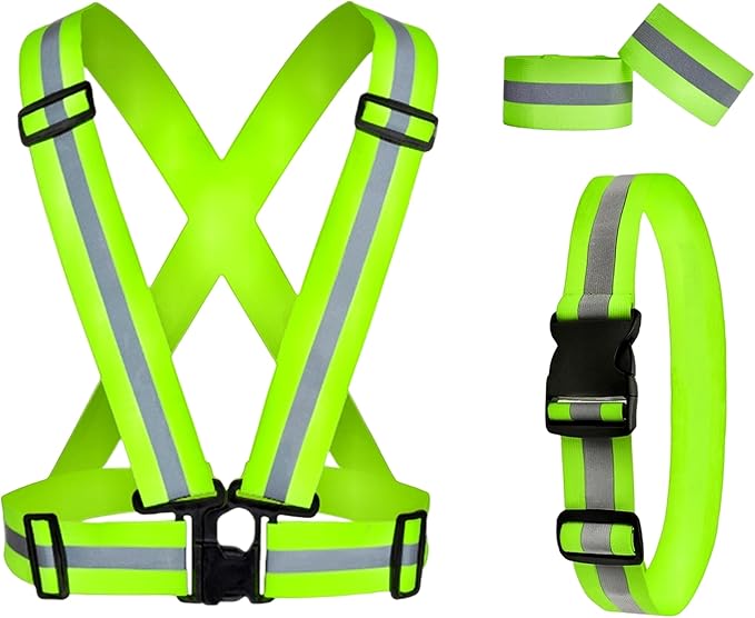 Reflective Running Gear Reflective Vest & Reflective Armband & Reflective Belt 3 Pcs Set, High Visibility Reflective Gear Night Cycling Walking Safety Vest Straps for Men Women Kids