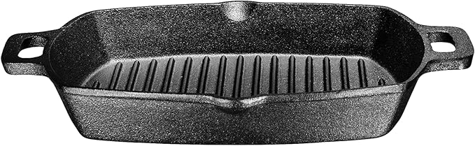 Bruntmor 13 Inch Cast Iron Pan Griddle - Pre-Seasoned Cast Iron Grill Pan for Stove Top and Outdoor Cooking - No Stick Grilling Pan with Ridges for Meats, Steaks and Vegetables - Induction Compatible