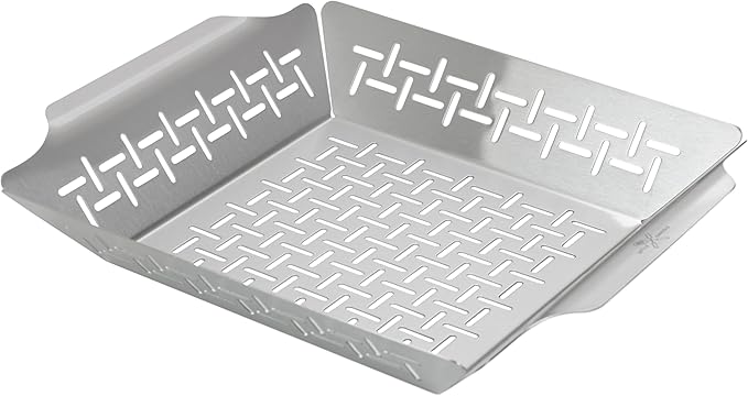 LITTLE GRIDDLE - GT-135 Grill Basket, High sidewalls with built-in handles, Heavy Duty, Stainless Steel Material and Vented Design, Durable and Easy to Clean - Silver