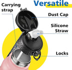 Han's Bottle Sports Water Bottle - 24 Oz, Straw Lid, Leak Proof, Vacuum Insulated Stainless Steel, Double Walled, Thermo Mug,Blush