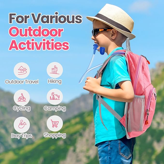 Kids Hydration Backpack with 1.5L Water Bladder Hiking Backpack Lightweight for Boys or Girls Children Biking Climbing Running Cycling