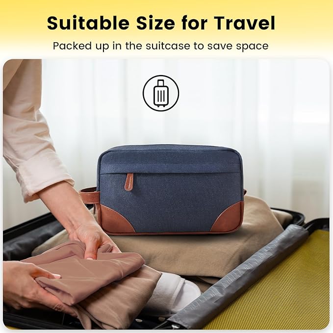 Vorspack Large Travel Toiletry Bag - Hanging Toiletry Bag for Men Water Resistant Canvas Shaving Bag with Large Capacity for Home Travel - Navy Blue