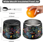 14oz Insulated Vacuum Food Jar with Buckle Lid,Soup Thermo for Hot Food Kids,Wide Mouth Leakproof Stainless Steel Lunch Container with Spoon-Black Game