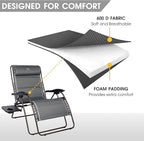 TIMBER RIDGE Oversized Zero Gravity Chair, 33In Wide XXL Zero Gravity Reclining Chair with Side Table, Full Padded Lounge Chair for Outdoor Camping Patio Lawn, Heavy Duty Supports 500lbs, Grey-2 Pack