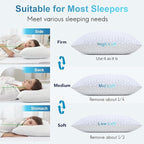 QUTOOL Cooling Pillows for Sleeping 2 Pack, Shredded Memory Foam Bed Pillows Queen Size Set of 2, Cool Pillow for Hot Sleepers Adjustable Firm Pillow for Side, Back and Stomach Sleepers Supportive