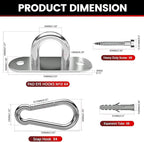 sprookber 304 Stainless Steel Pad Eye Snap Hooks, M10 Heavy Duty Ceiling Hooks, 1700lb Capacity Hammock Swing Hanging kit, Plant Hangers, Marine Hardware Staple Hook Loop with Screws, Set of 8