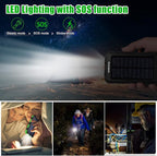 Solar Charger Power Bank, 20000mAh Portable Outdoor Waterproof Solar Battery Charger, Camping External Backup Battery Pack USB C Ports Input/Output, 2 Led Light Flashlight with Compass (Green)