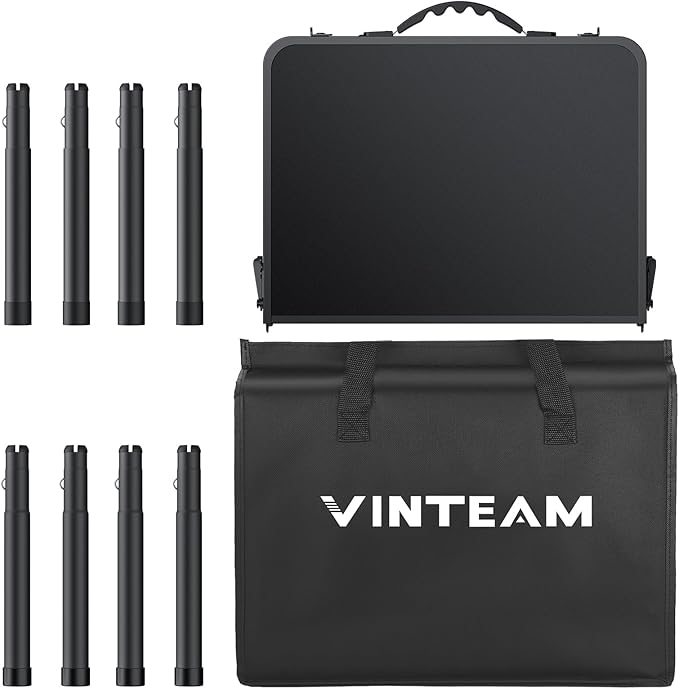 VINTEAM Camping Folding Table with Adjustable Height, Lightweight Portable Outdoor Picnic Table, BBQ Grill Side Table, Durable Aluminum Frame, MDF Desktop for Camping, Fishing, RV, Beach (Black)