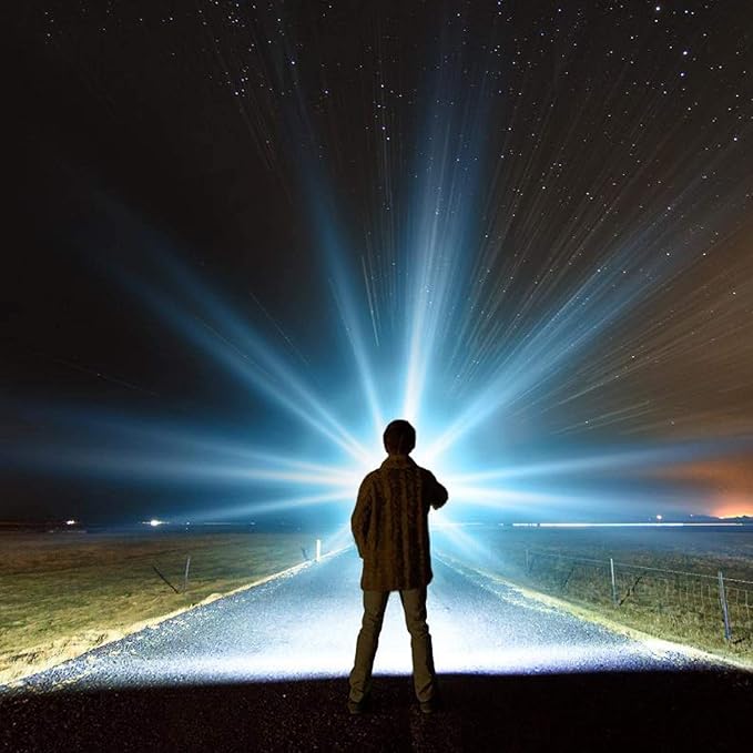 Powerful Spotlight - Super Bright 6000 Lumen Rechargeable Flashlight with 3 Light Modes, Long Battery Life, Waterproof, Durable ABS & Aluminum Alloy Construction, Adjustable Tripod & Strap