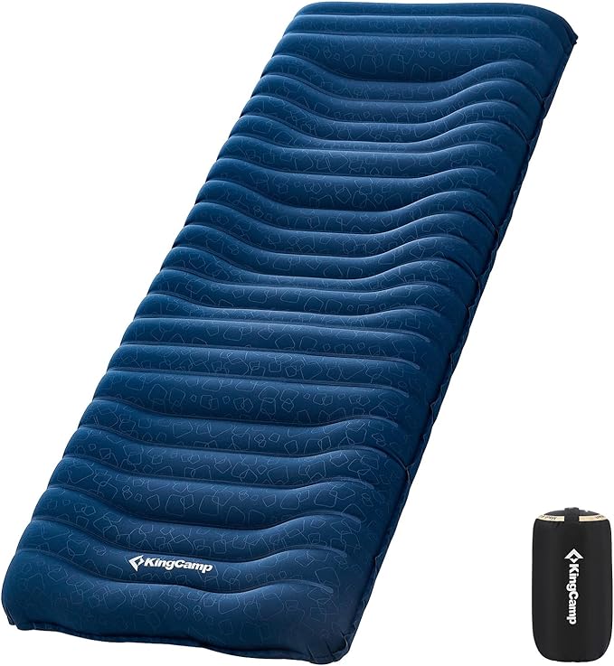 KingCamp Double Sleeping Pad for Camping, Rollover Prevention Inflatable Queen Camping Mattress 2 Person Ultralight Air Mat for Backpacking Hiking Tent Cot, PVC Free