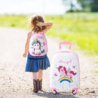 HONEY JOY Kids Luggage, 12" Toddler Backpack & 16" Travel Suitcase with Wheels, Lightweight Toddler Girls Suitcase, Durable ABS Hardshell, 2Pcs Carry On Luggage Set for Boys Girls(Unicorn)
