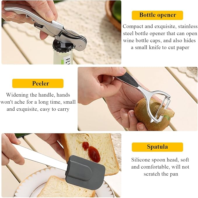 Camping Essentials, Evanda Camping Cooking Utensils, Travel Essentials, Portable Camping Kitchen Utensil Set for Travel, Picnics, RVs, Camping, BBQs, Parties