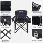Oversized Folding Camping Chair for Adults - 450lbs Support - Heavy Duty Portable Lawn Chairs with Side Pocket Cup Holder Cooler Bag for Sports Garden Beach Fishing, Black 2 Pack