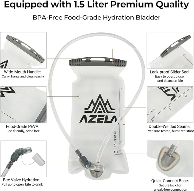 Hydration Running Vest with 1.5L Water Bladder for Hiking Backpack, Reflective Safety Vest for Men & Women, Lightweight Adjustable Marathon Gear for Trail Running