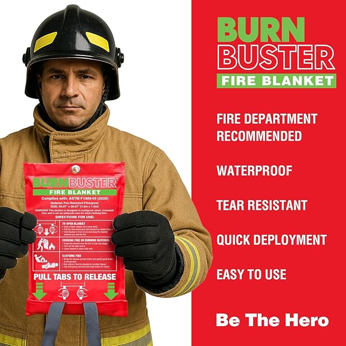 2-Pack Emergency Fire Blanket - ASTM Certified Fire Suppression Blanket for Home, Kitchen, Grill, Camping, Car & More - 40" x 40" Flame Retardant Fabric, No Mess, Easy Deployment
