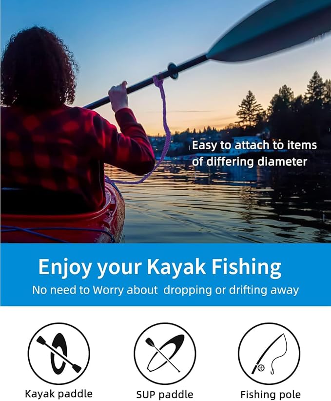OCEANBROAD Kayak Paddle Leash Stretchable Strap Lanyard Rope for SUP Kayaking Boating Canoeing Fishing Pole Rod 4-7 Feet