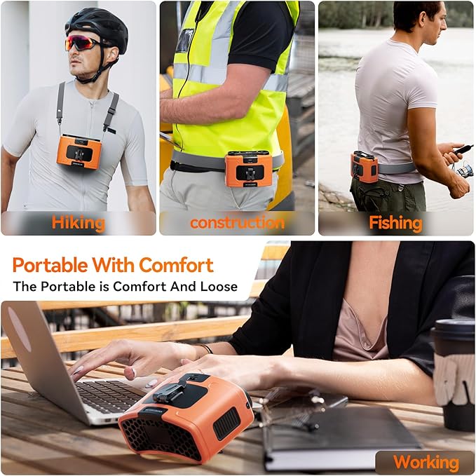 10000mAh Personal Waist Fan, USB Rechargeable Clip The Waist For Working,10 Speed & 40H Cooling and Heatstroke Prevention For Outdoor Travel Camping (K60-orange, 12000mAh)