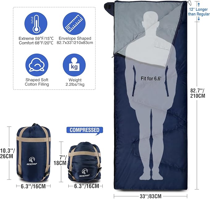 REDCAMP Ultra Lightweight Sleeping Bag for Backpacking, Hiking, Comfort for Adults Warm Weather, with Compression Sack