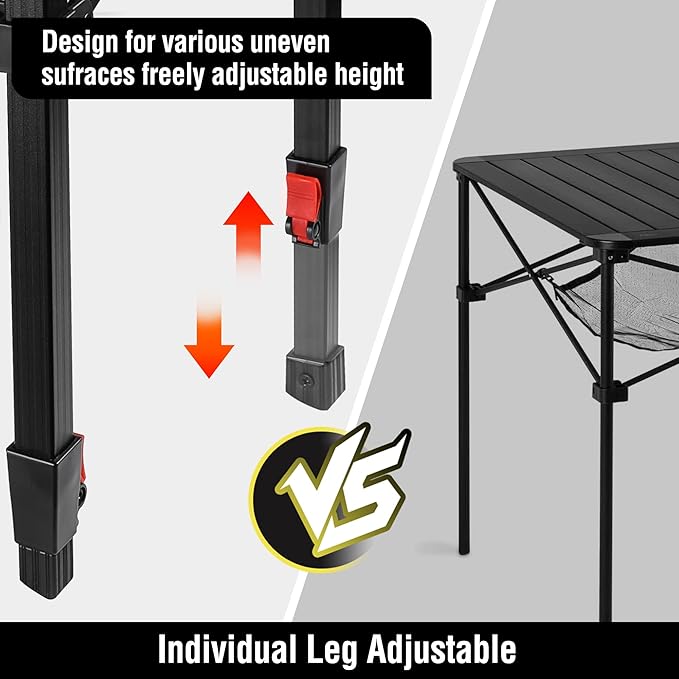 VILLEY Folding Camping Square Table with Carry Bag, Lightweight Aluminum Adjustable Square Table for Outdoor, Camping, Picnic, Backyards, BBQ, Medium