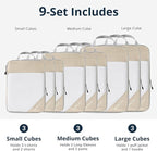 Compression Packing Cubes for Travel, Lightweight Travel Essentials, Packing Cubes Compression for Space-saving, 9 pcs, Beige