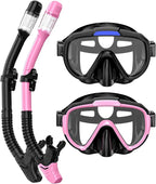 Snorkel Set Adults Snorkeling Gear Anti-Fog Panoramic View Swim Mask Dry Top Snorkel Kit with Carry Bag for Snorkeling Scuba Diving Swimming Travel
