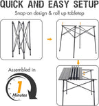 PORTAL Lightweight Aluminum Folding Square Table Roll Up Top 4 People Compact Table with Carry Bag for Camping, Picnic, Backyards, BBQ, Dark Gray