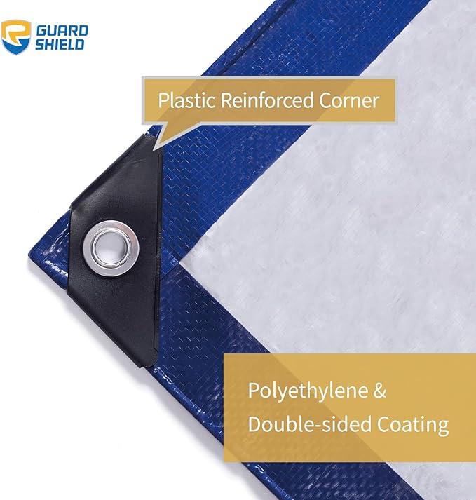 GUARD SHIELD Tarp 10x10 Feet Waterproof Blue/Silver Tarps 8Mil Multi Purpose UV Resistant Cover for Outdoor,Camping,Tent,Boats